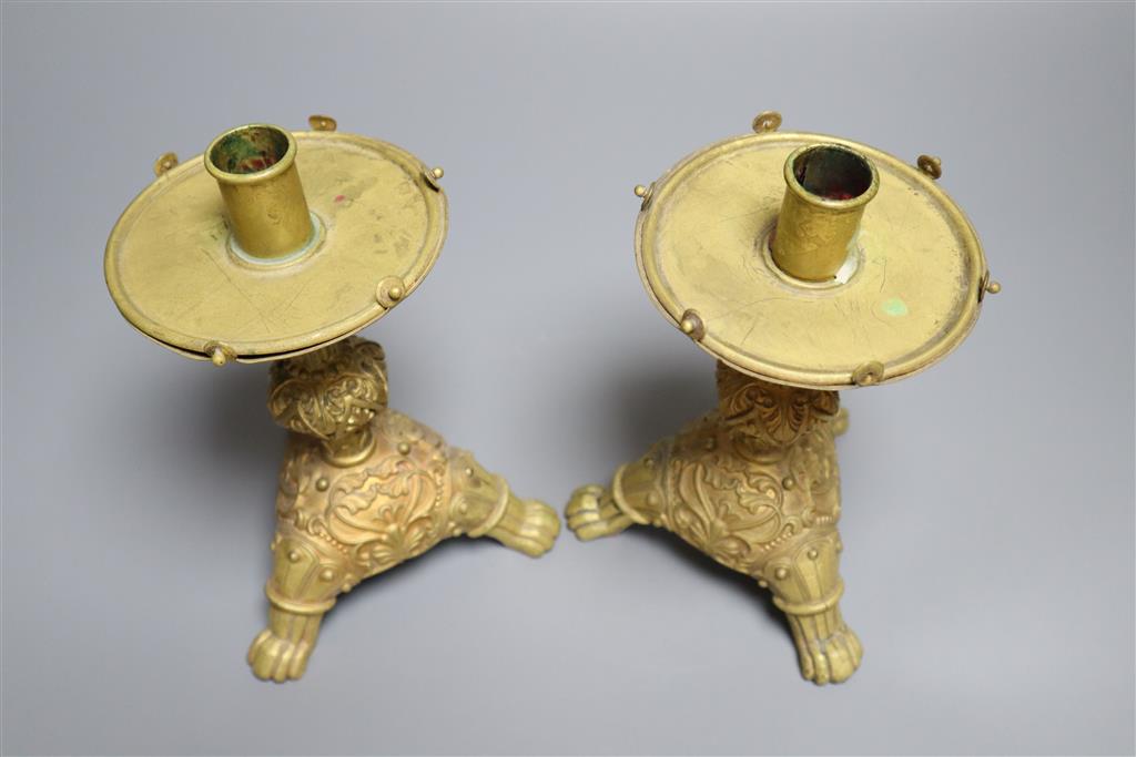 A pair of small 19th century ormolu candlesticks, 19cm